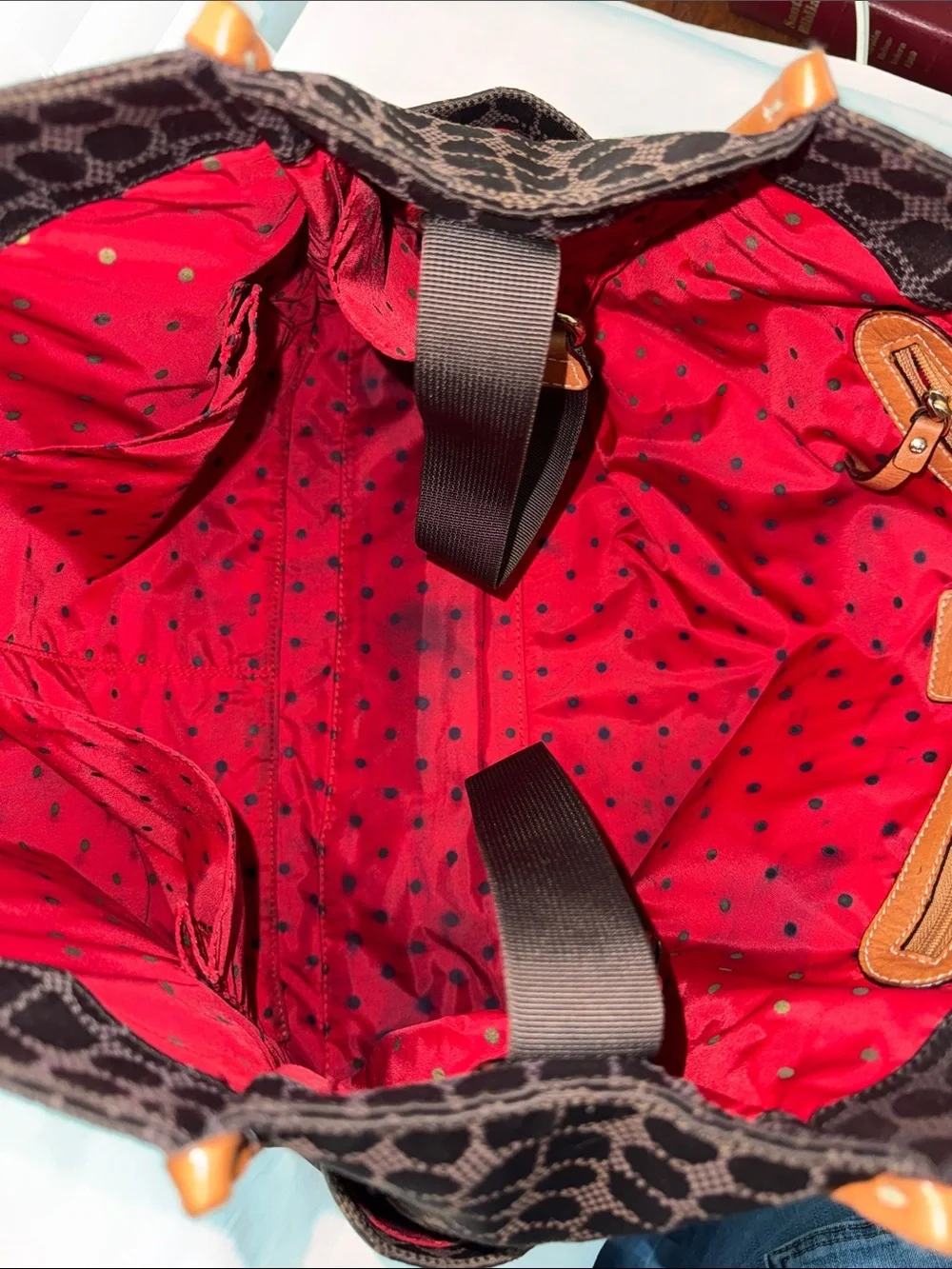 kate spade Brown Tote with Red and Black Straps